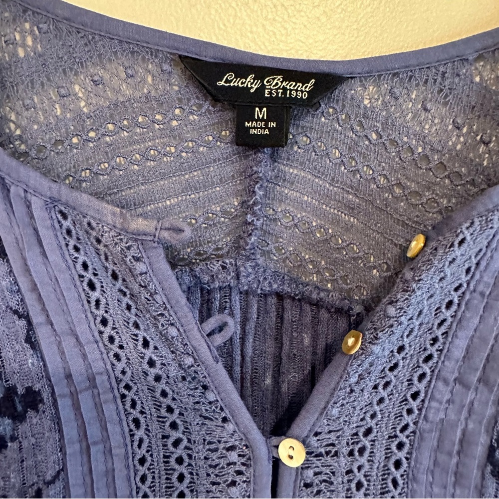 Lucky Brand blue long sleeve half button down top - Picture 2 of 7